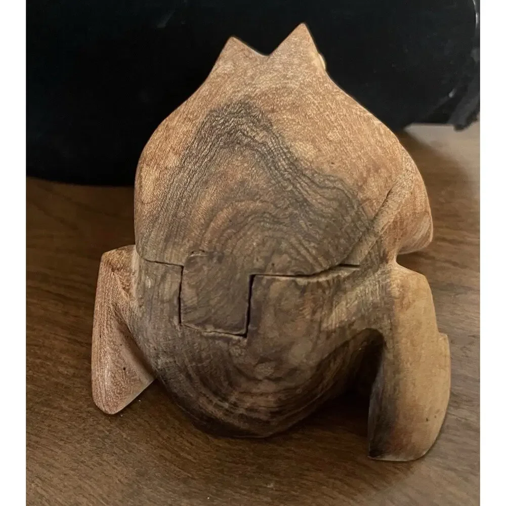 VTG Hand Carved Wooden Frog Trinket Box Wood Coqui Lidded Box. Storage Box